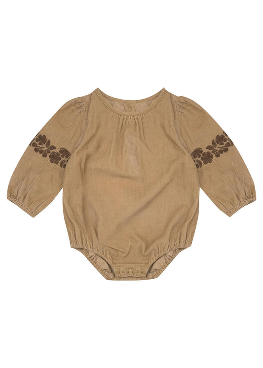Coffee bella + lace Romper, 6-12M