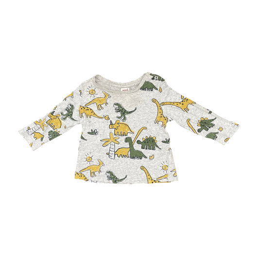 Grey w dinos Seed Long Sleeve Top, 12-18M