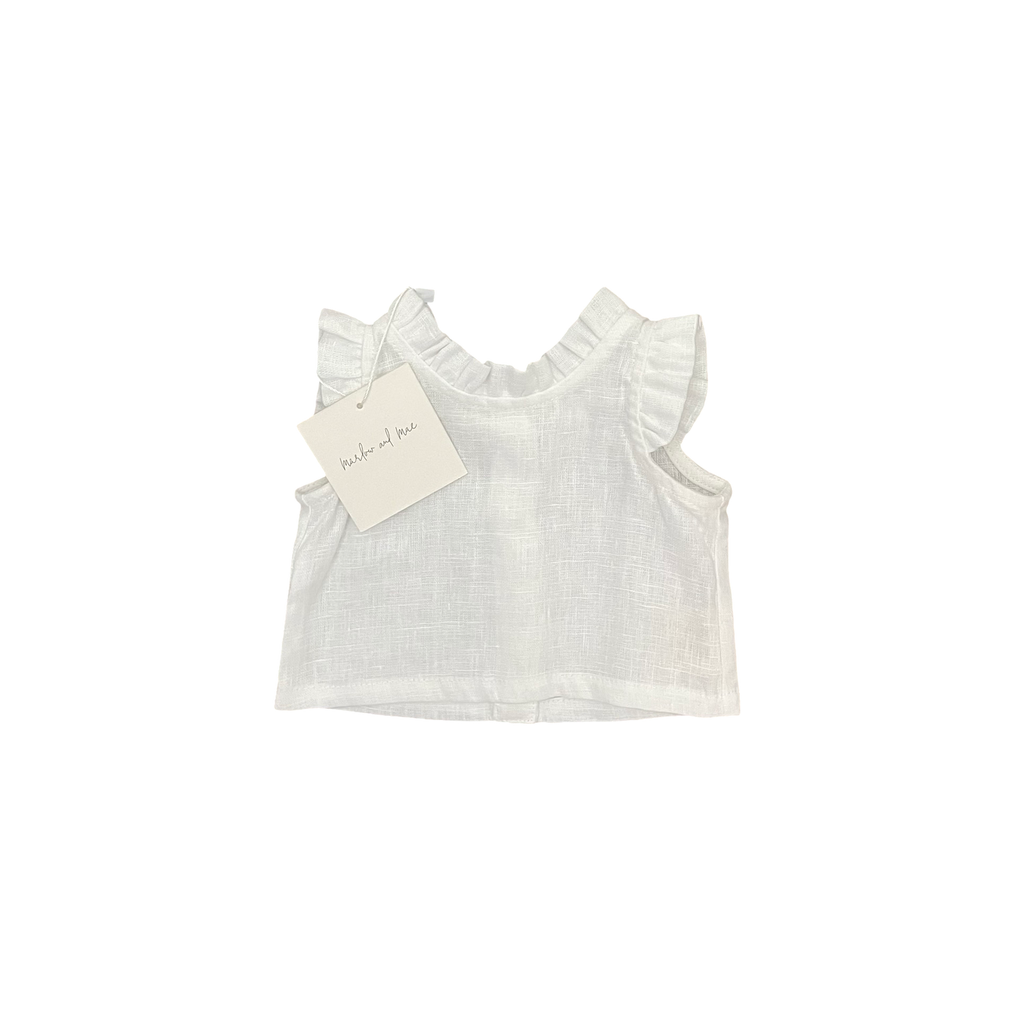 White Marlow & Mae Linen Frill Singlet, 0-3M