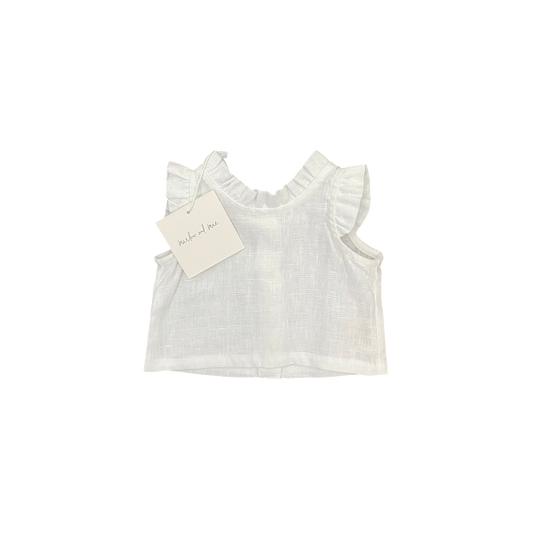 White Marlow & Mae Linen Frill Singlet, 0-3M