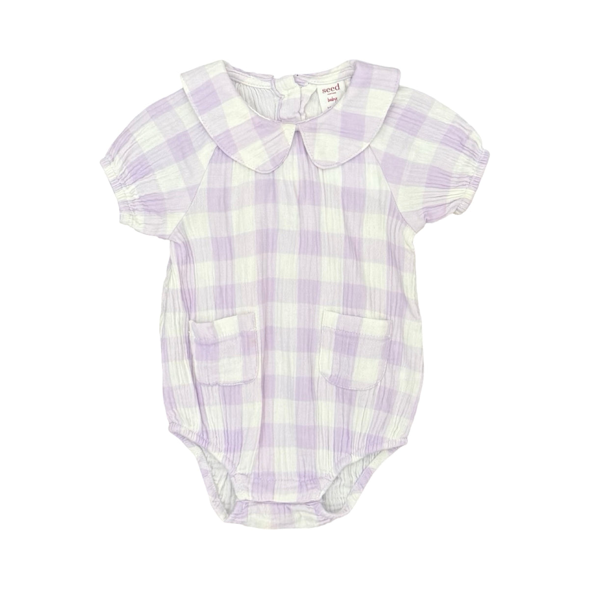 Lilac Check Seed Romper, 3-6M