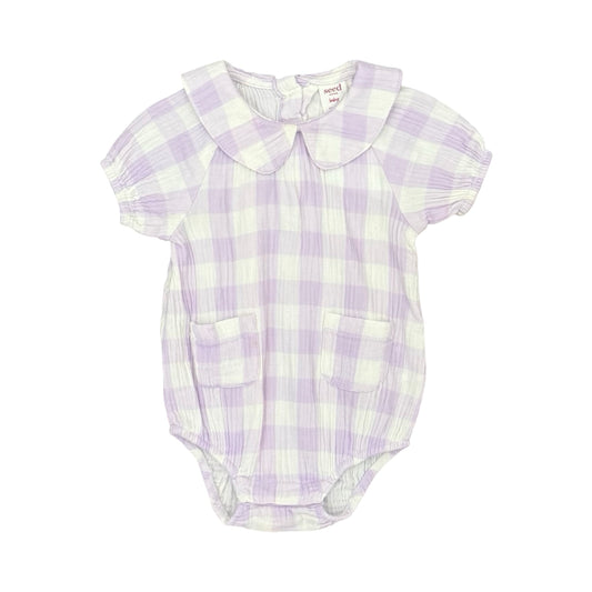 Lilac Check Seed Romper, 3-6M
