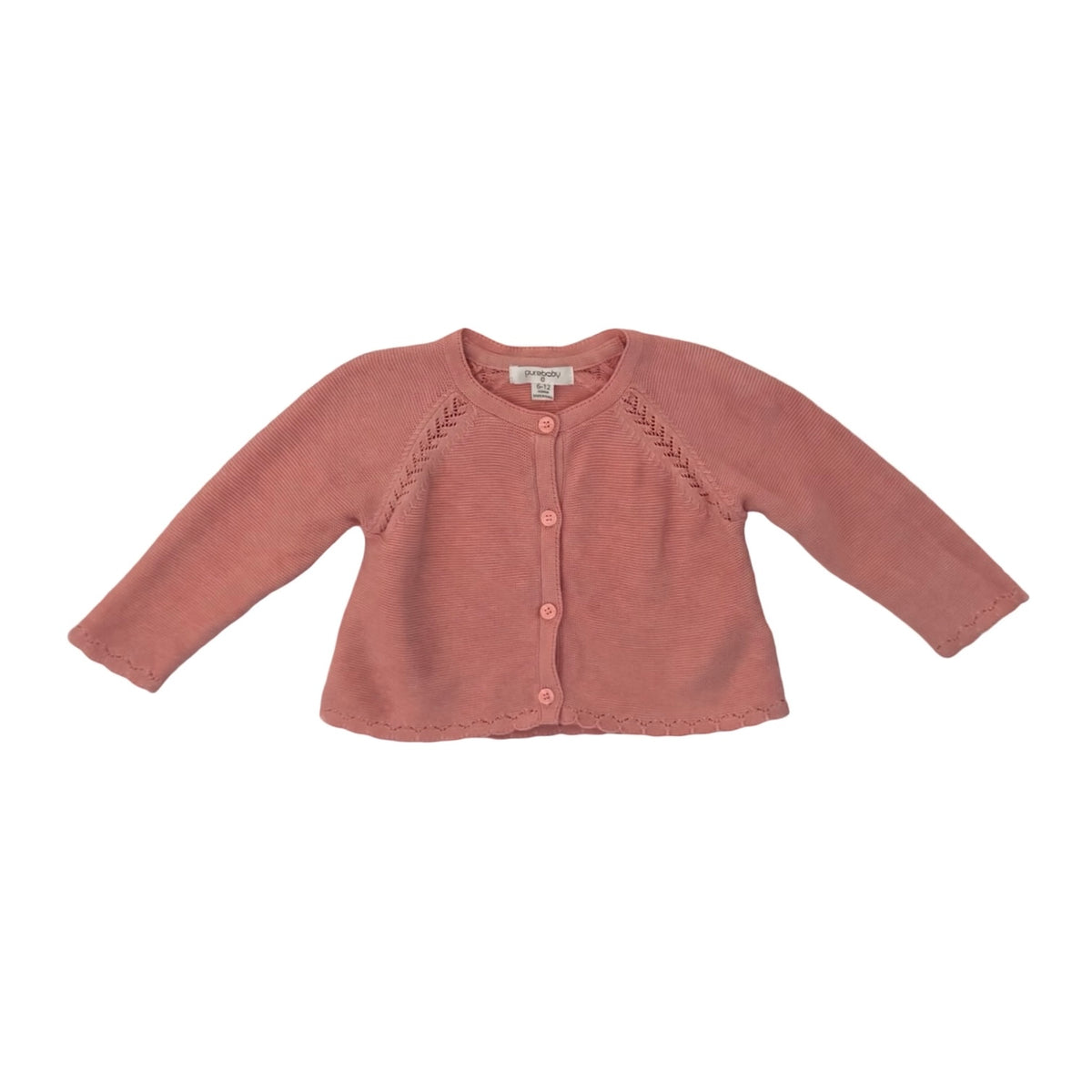 Pink Purebaby Scolloped Cardigan, 6-12M