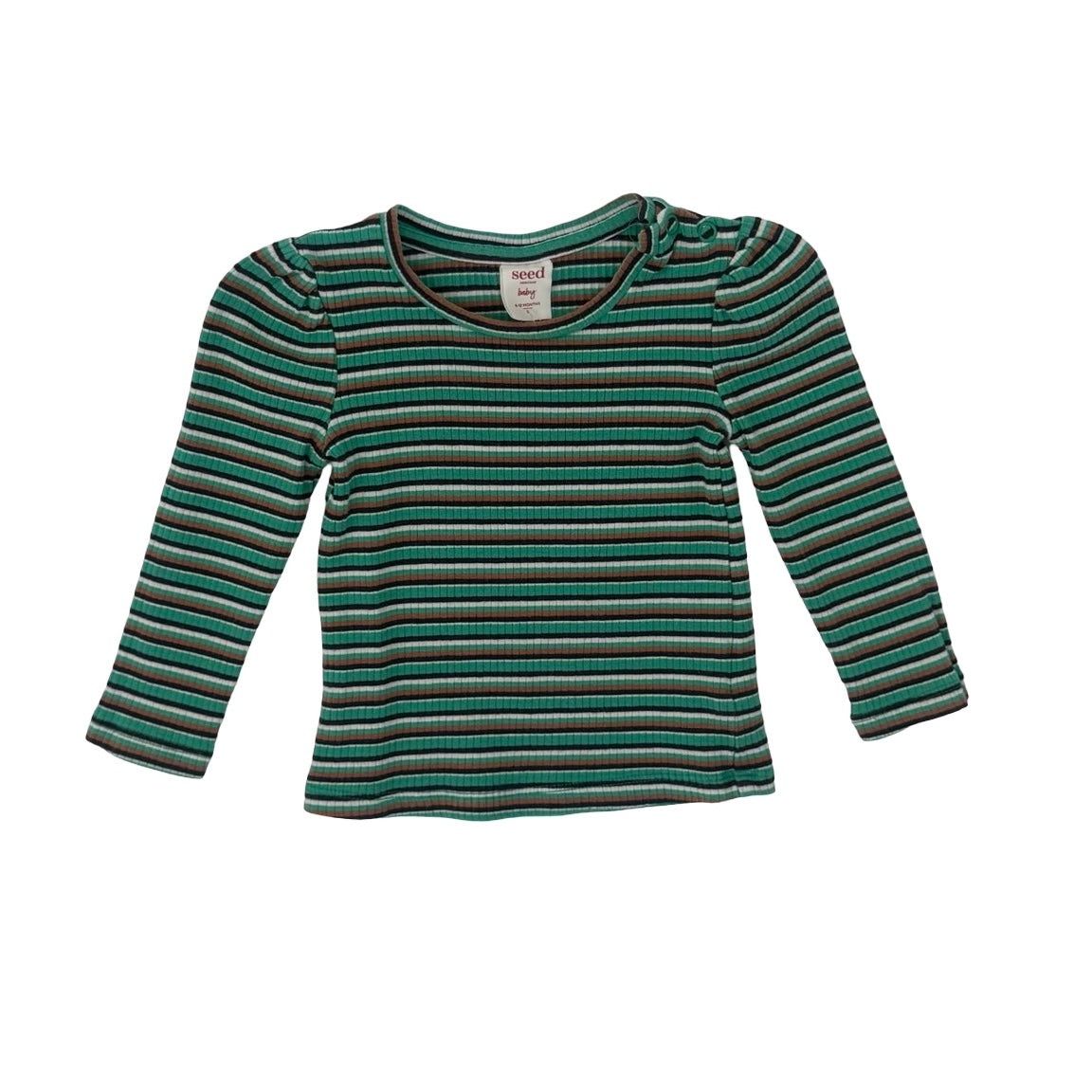 Green Stripe Seed Long Sleeve Top, 6-12M