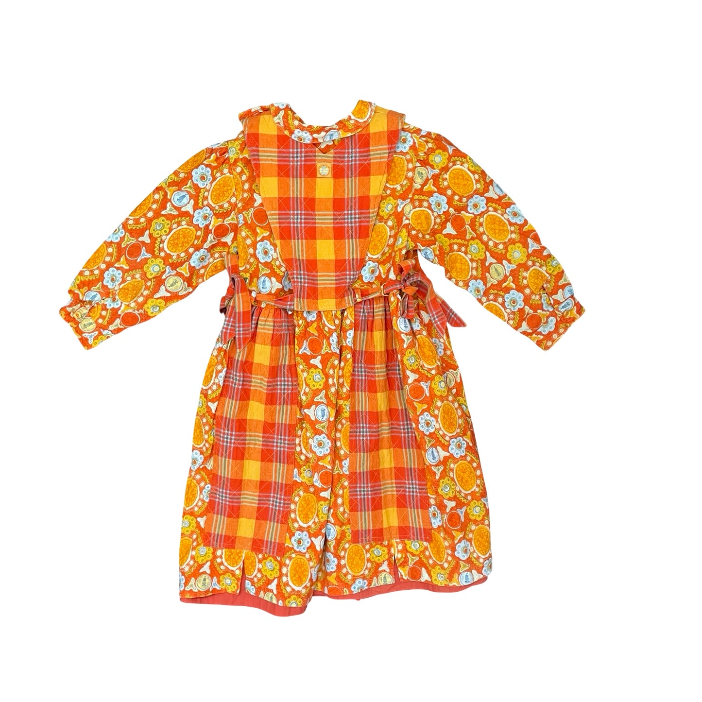 Orange Floral Oilily Long Sleeve Dress, 8Y