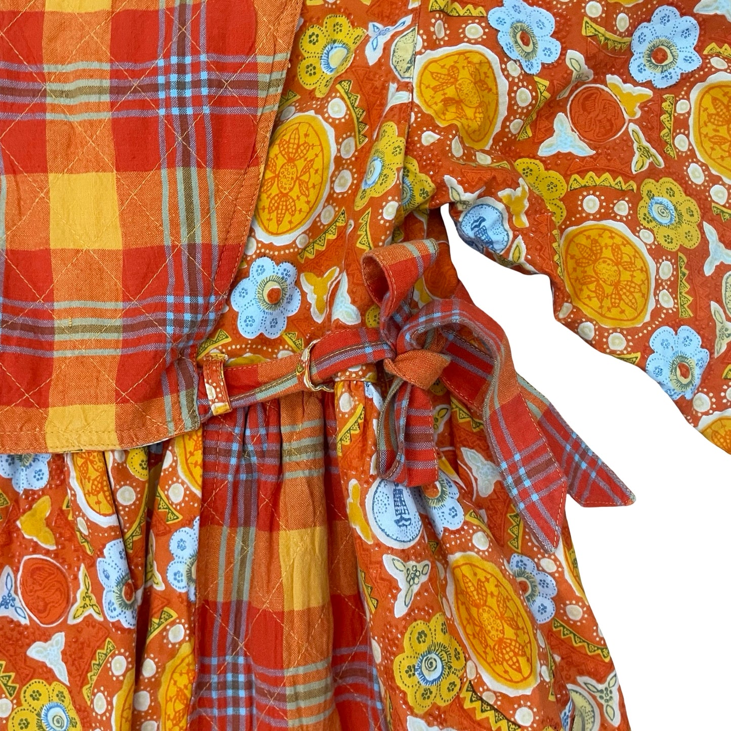 Orange Floral Oilily Long Sleeve Dress, 8Y
