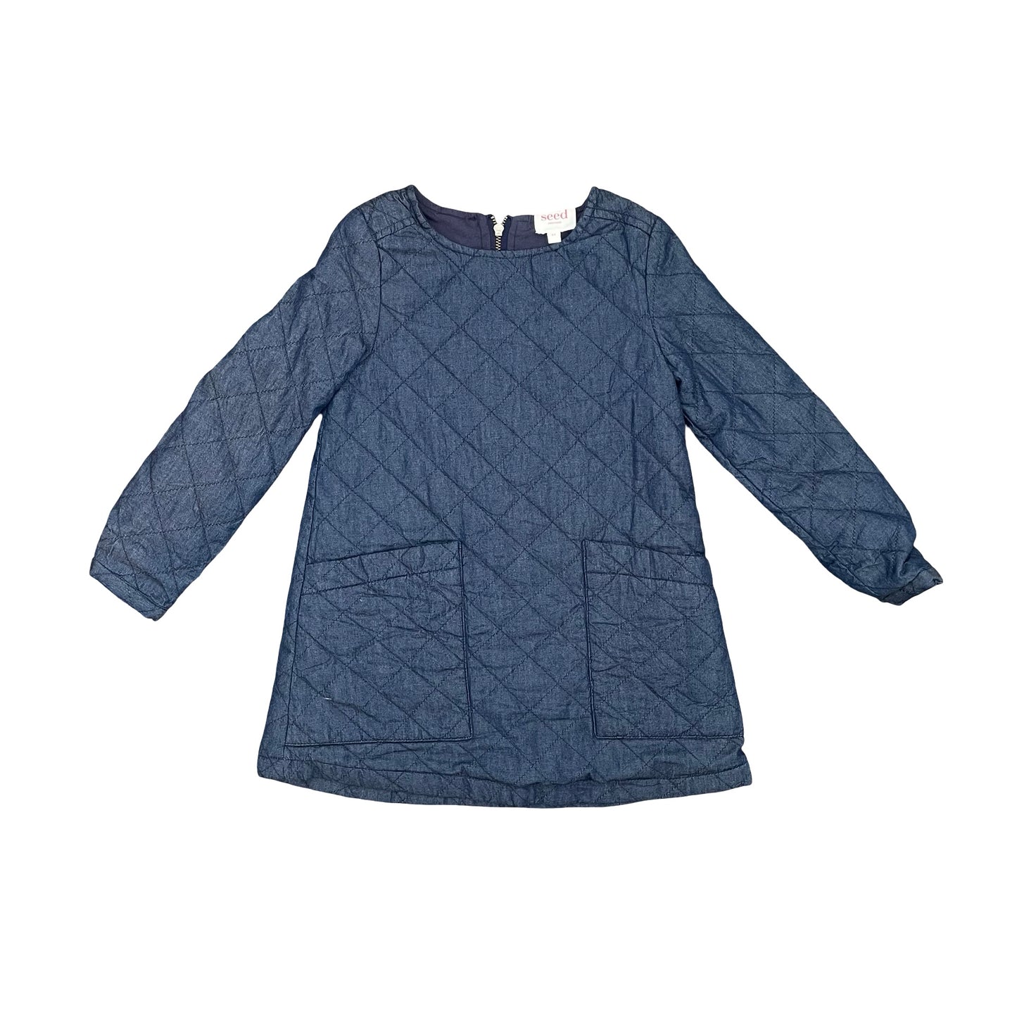 Navy Seed Long Sleee Dress, 3-4Y