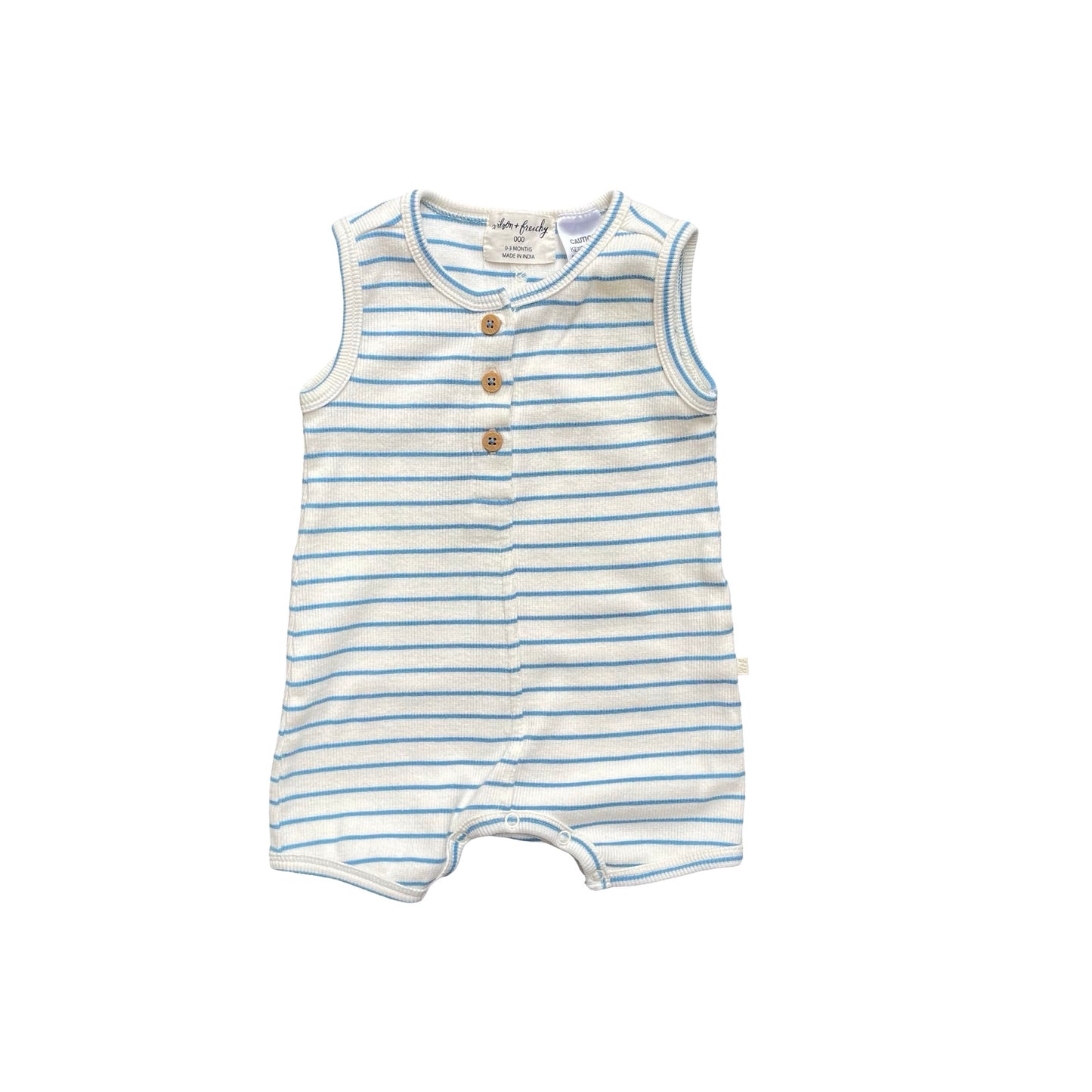 Cream blue stripe Wilson and Frenchy Romper, 0-3M
