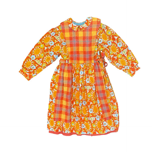 Orange Floral Oilily Long Sleeve Dress, 8Y