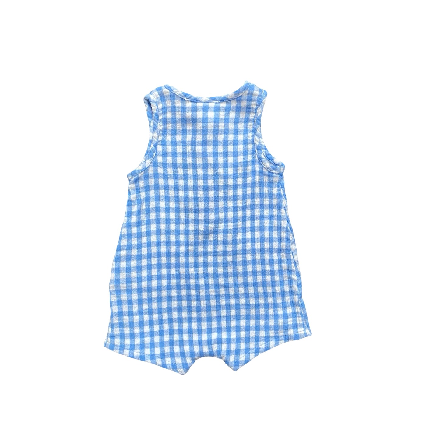 Blue check Seed Romper, 3-6M