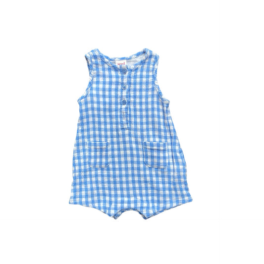 Blue check Seed Romper, 3-6M