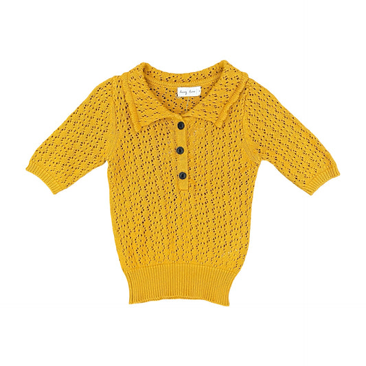 Mustard Lacey Lane Knit Sweater, 2Y