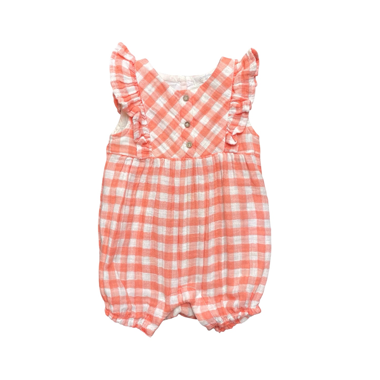 Gingham Purebaby Romper, 3-6M