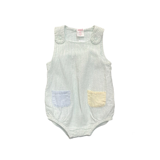 Green stripe Seed Romper, 3-6M