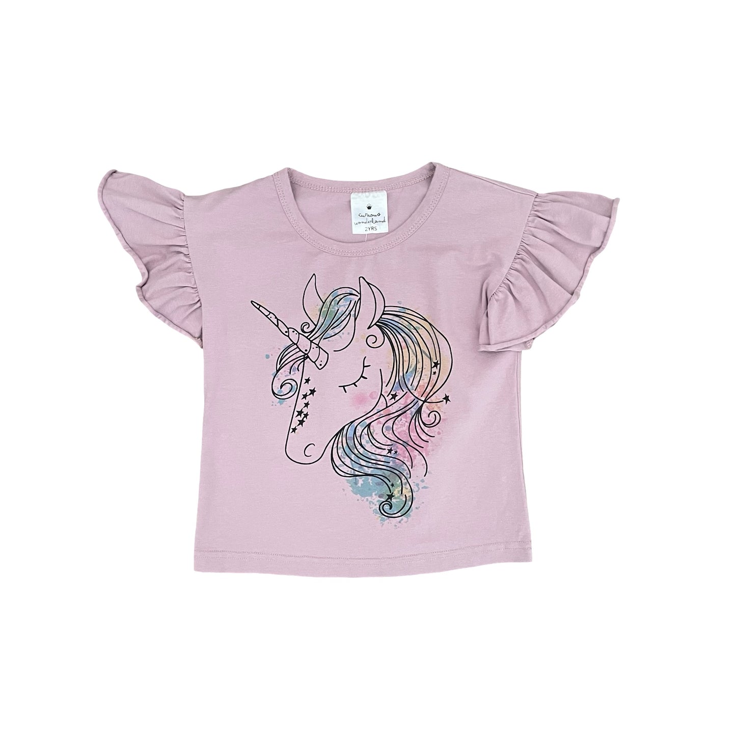 Dusty Pink Curious Wonderland Flutter Sleeve Top, 2Y