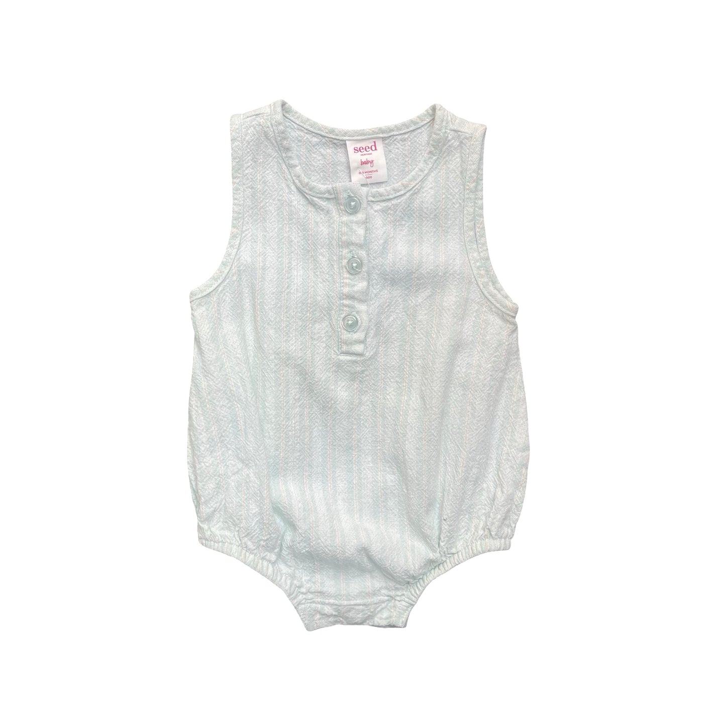 Green stripe Seed Romper, 0-3M