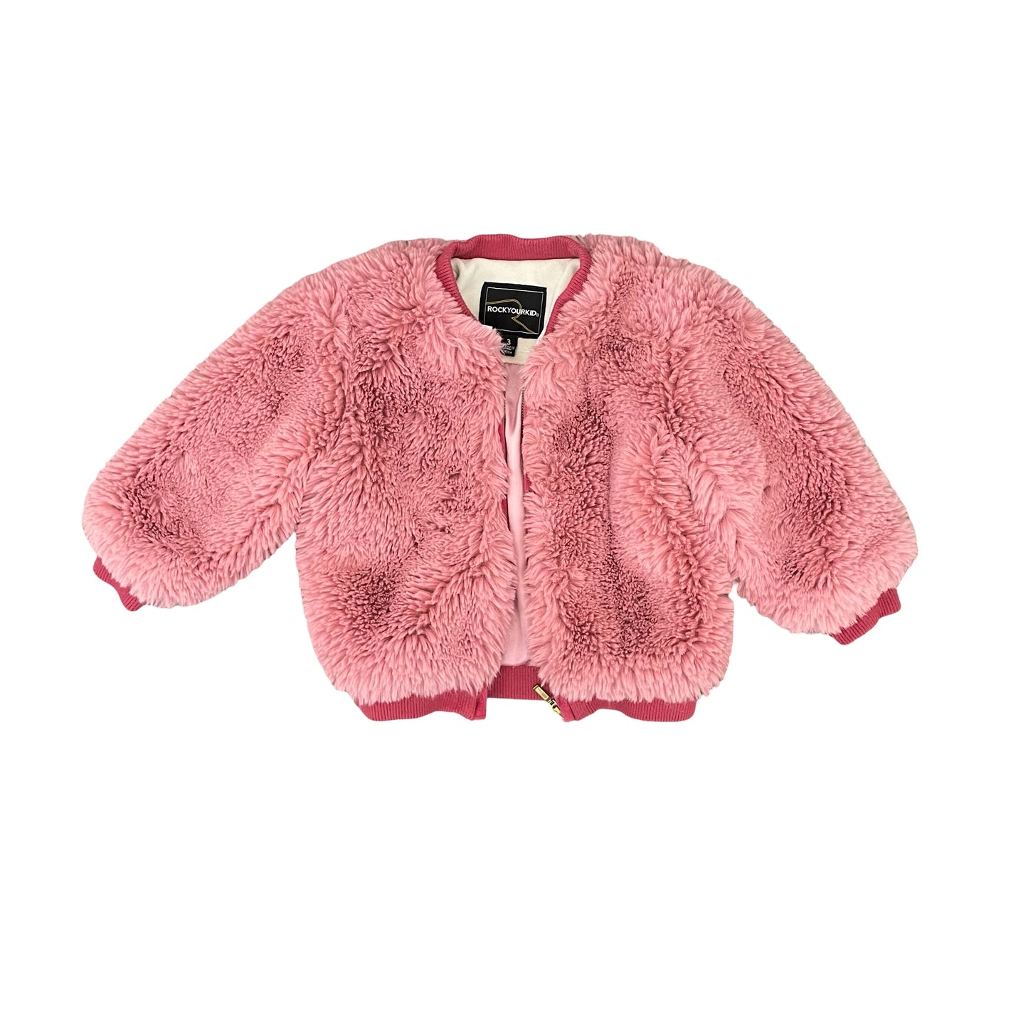 Dusty Pink Rock Your Kid Faux Fur Zip Jacket, 3Y