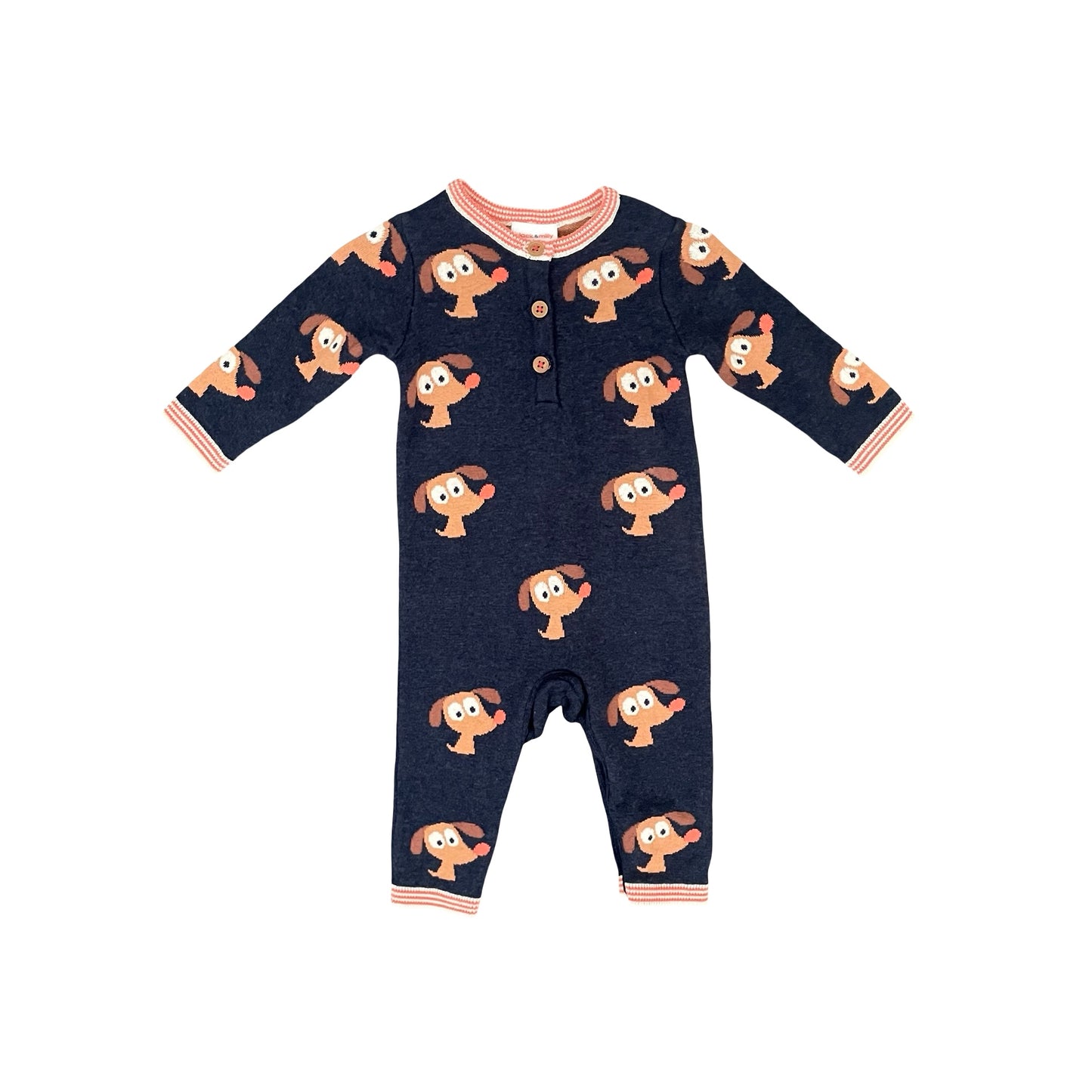 Navy Jack & Milly Knitted Growsuit, 3-6M