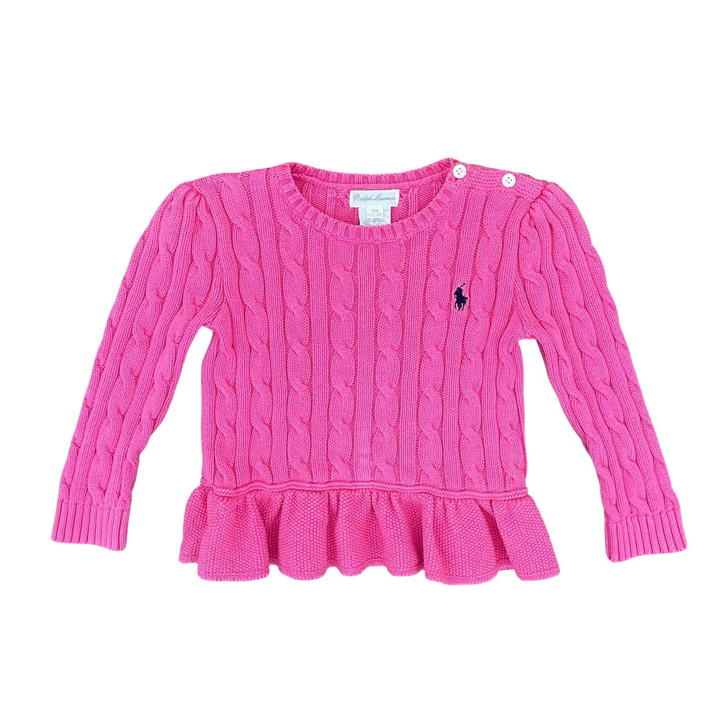 Pink Ralph Lauren Cable Knit Jumper, 2Y