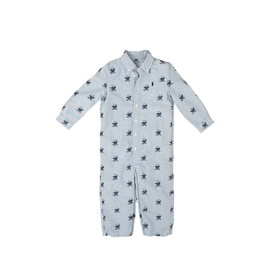 Blue Ralph Lauren Long Sleeve Bear Romper, 2Y