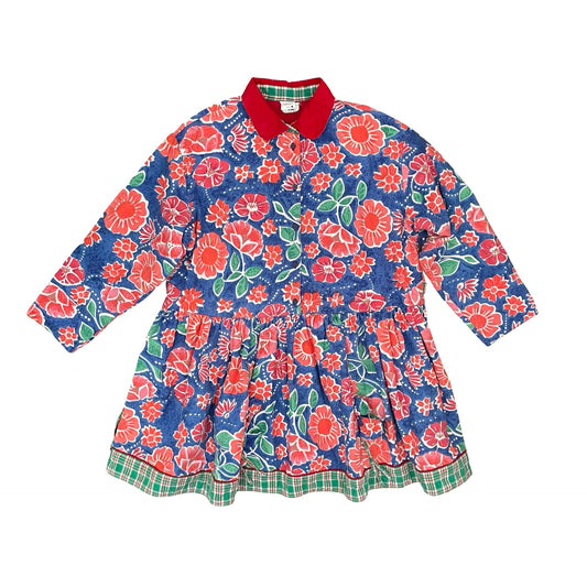 Red/Blue floral Oilily Long Sleeve Dress, 10Y