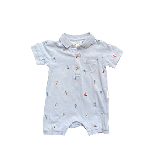 Blue Purebaby Romper, 3-6M